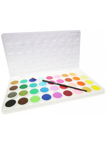 Mont Marte Watercolour Cake Set 38 piece - lid opened showing 36 colours plus paint brush
